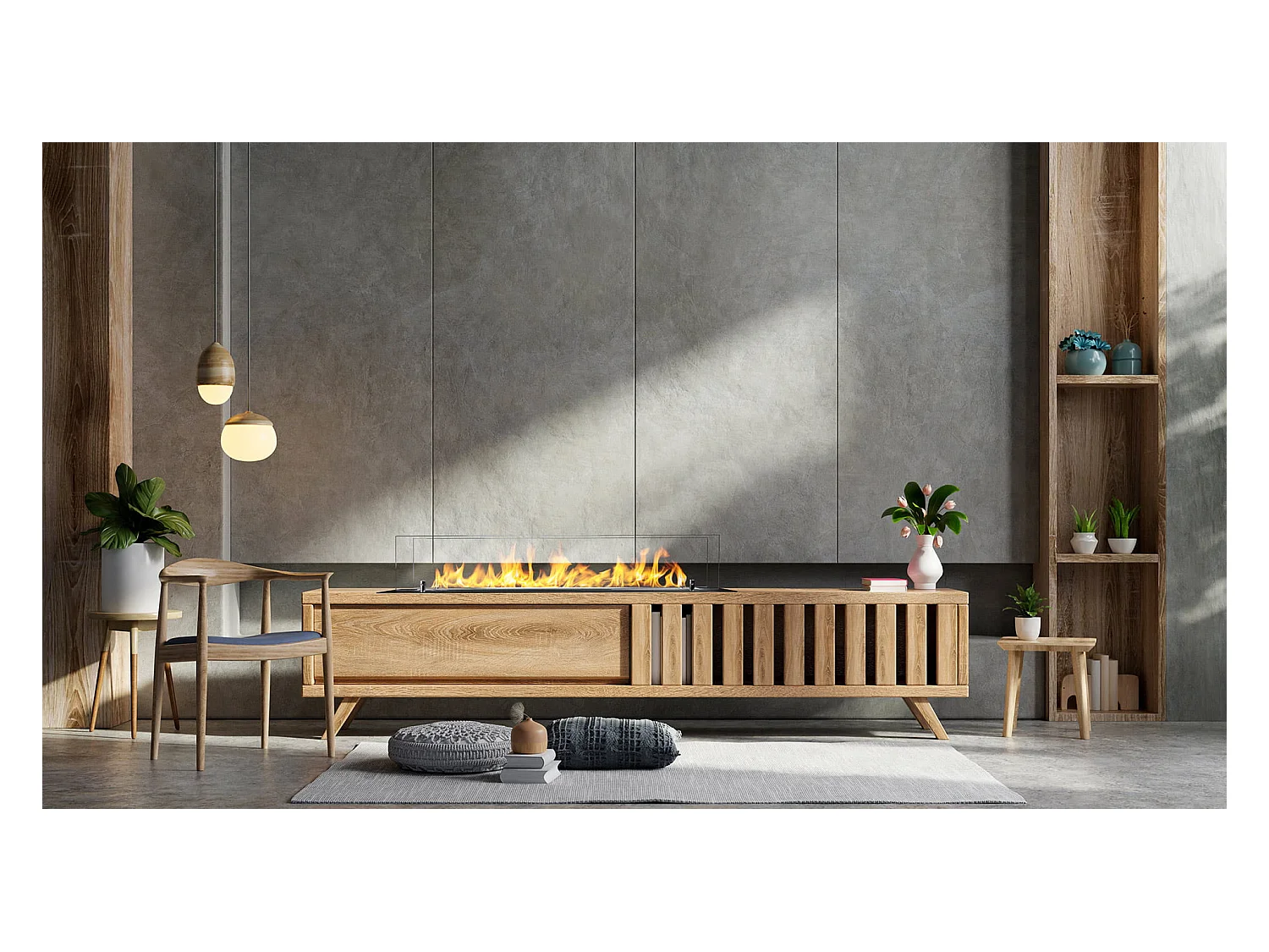 Brûleur de cheminée à bioéthanol en acier avec vitres 100x21x19,4 cm