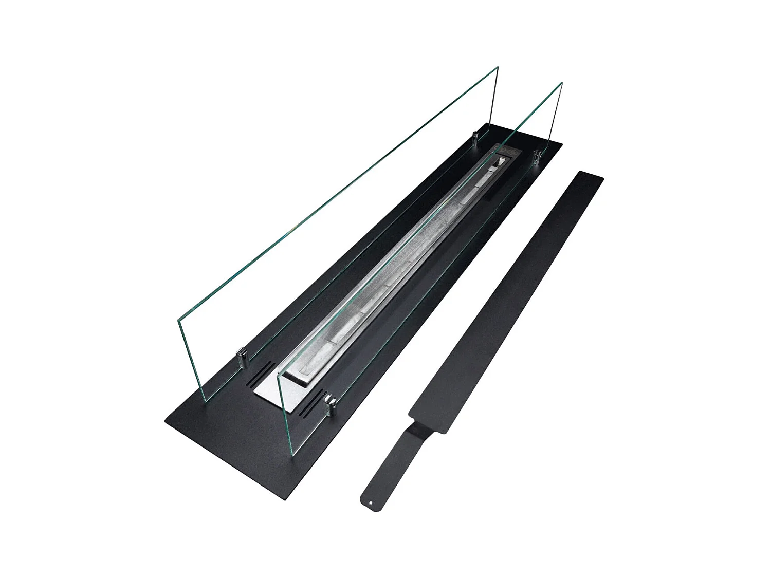 Brûleur de cheminée à bioéthanol en acier avec vitres 100x21x19,4 cm