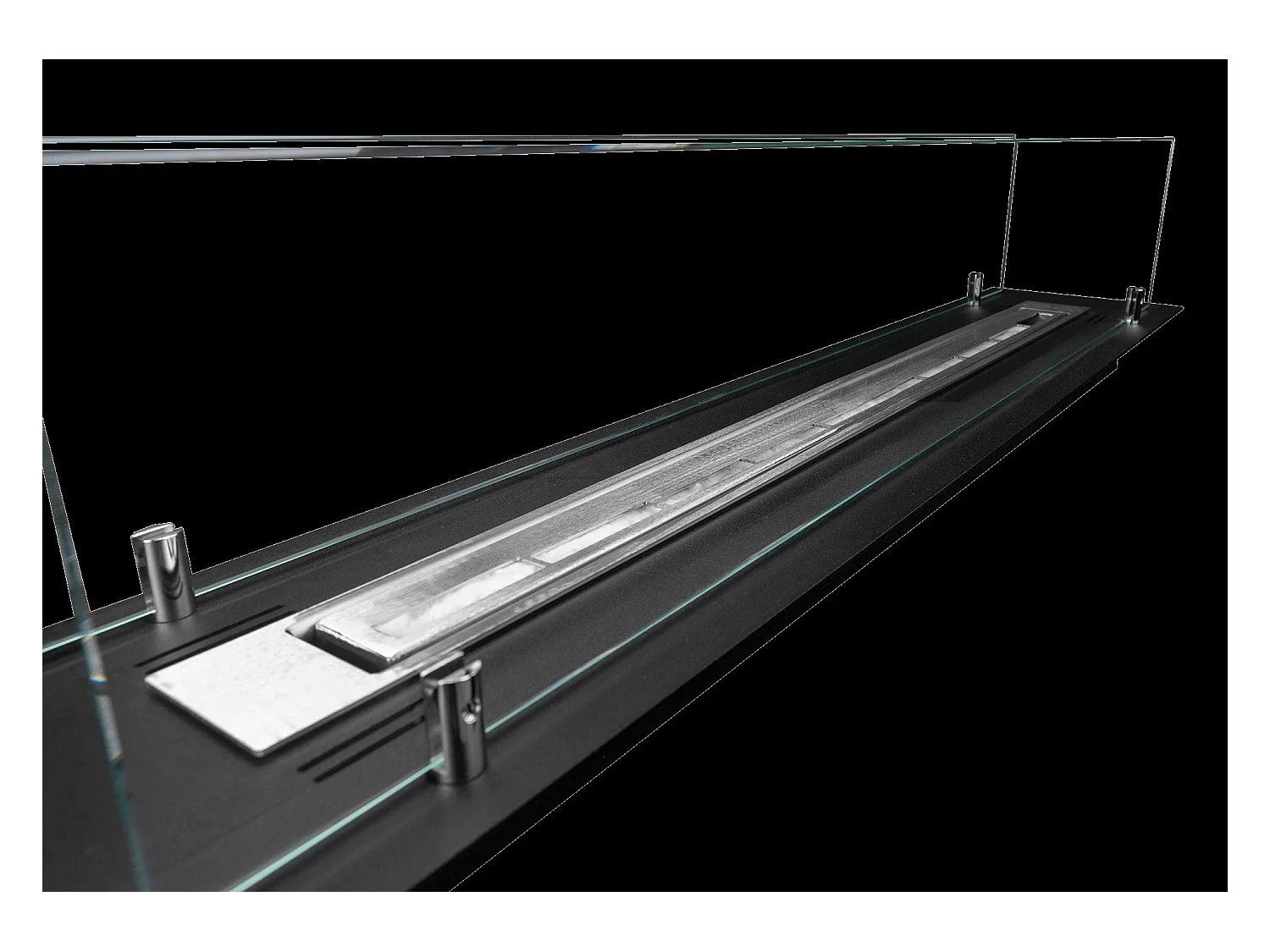 Brûleur de cheminée à bioéthanol en acier avec vitres 100x21x19,4 cm
