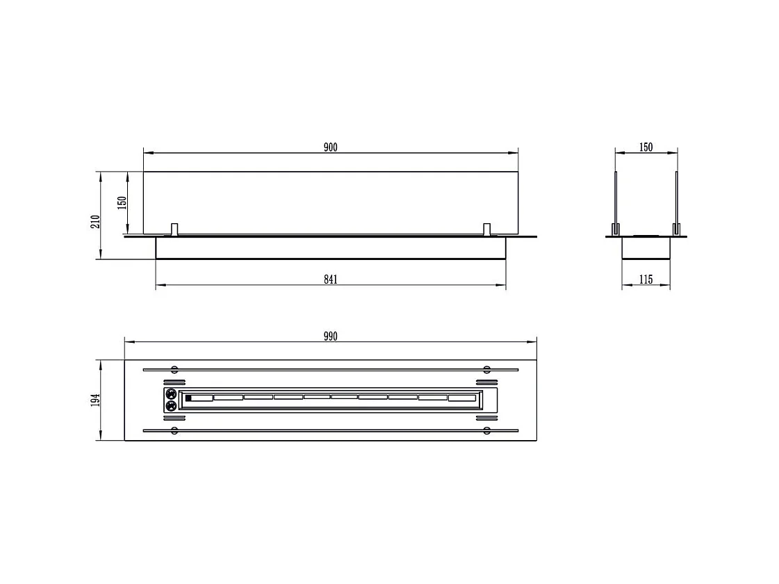 Brûleur de cheminée à bioéthanol en acier avec vitres 100x21x19,4 cm