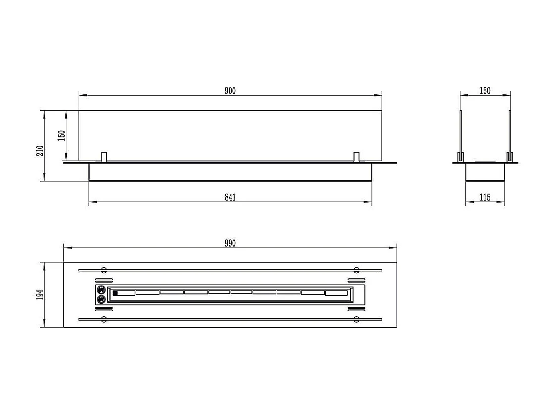 Stalen bio-ethanol haardbrander met 100 cm glas