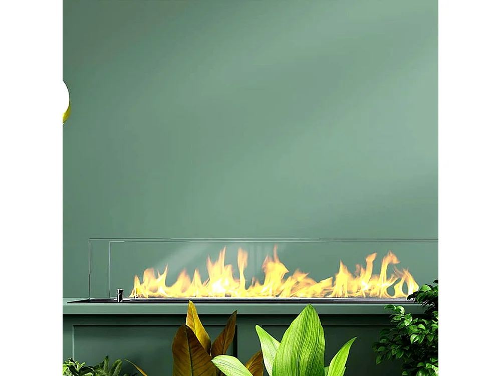 Stalen bio-ethanol haardbrander met 100 cm glas