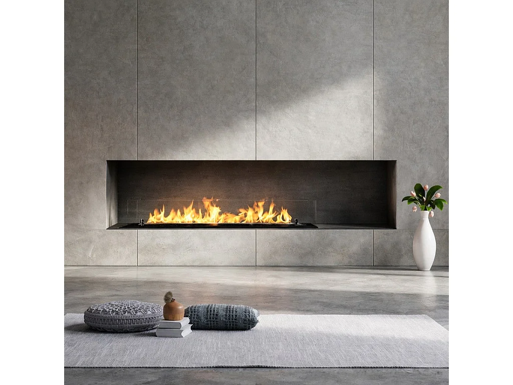 Chimenea de bioetanol con quemador de biochimenea en acero con cristal de 100 cm.