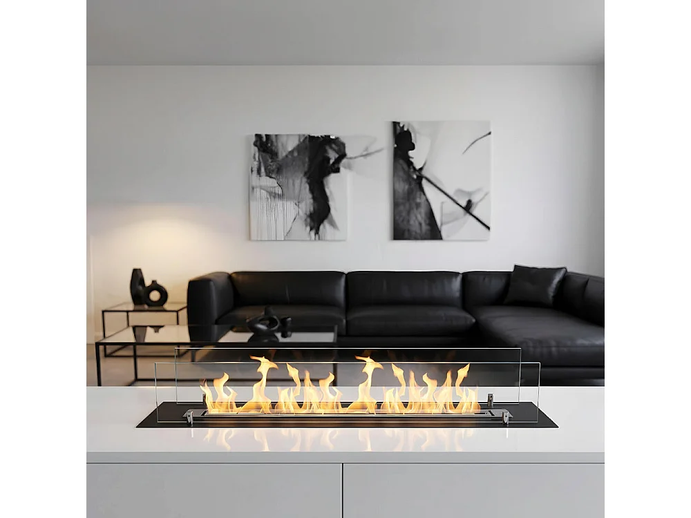 Chimenea de bioetanol con quemador de biochimenea en acero con cristal de 100 cm.