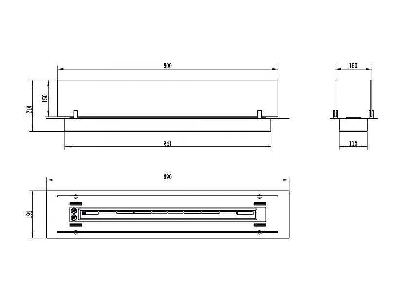 Bruciatore per camino a bioetanolo biocamino in acciaio con vetri da 100 cm