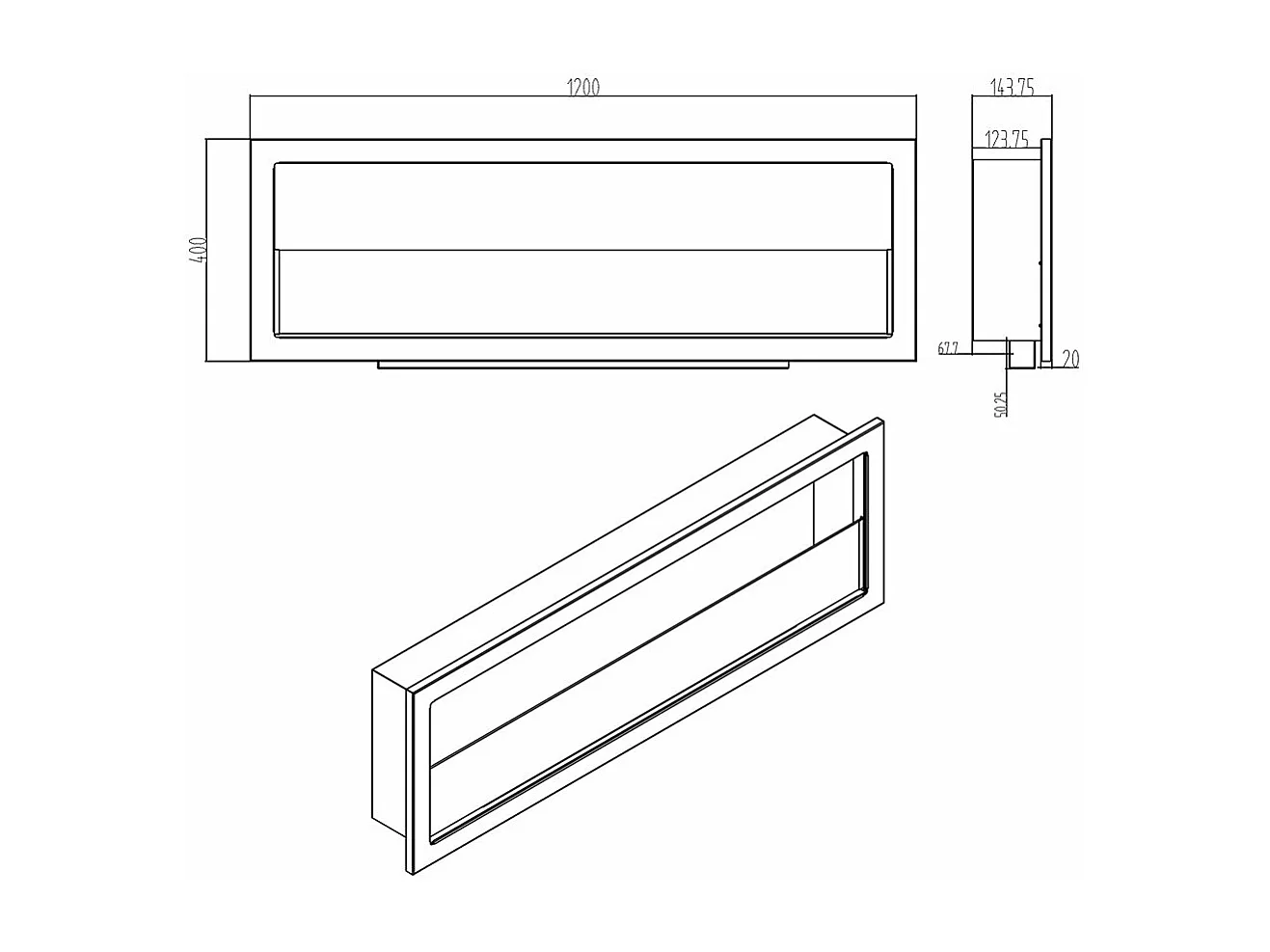 Cheminée bioéthanol murale encastrable biocheminée 120x40 FURORE 120