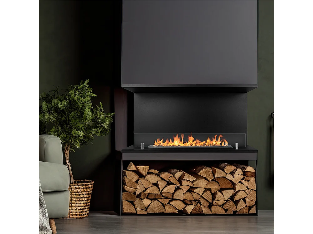 Cheminée bioéthanol encastrable Biocheminée trois faces avec 3 côtés ouverts 90x45 TREVI 90