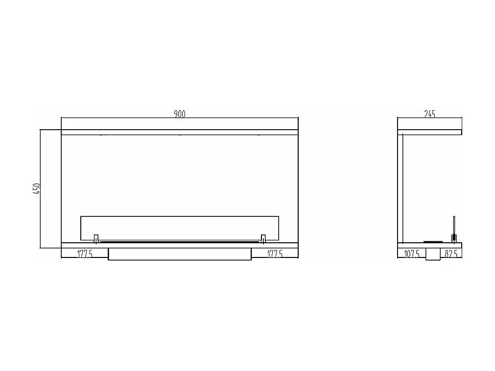Cheminée bioéthanol encastrable Biocheminée trois faces avec 3 côtés ouverts 90x45 TREVI 90