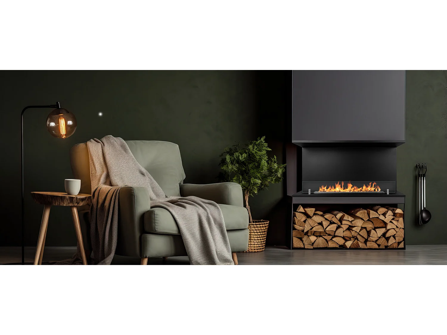 Cheminée bioéthanol encastrable Biocheminée trois faces avec 3 côtés ouverts 90x45 TREVI 90