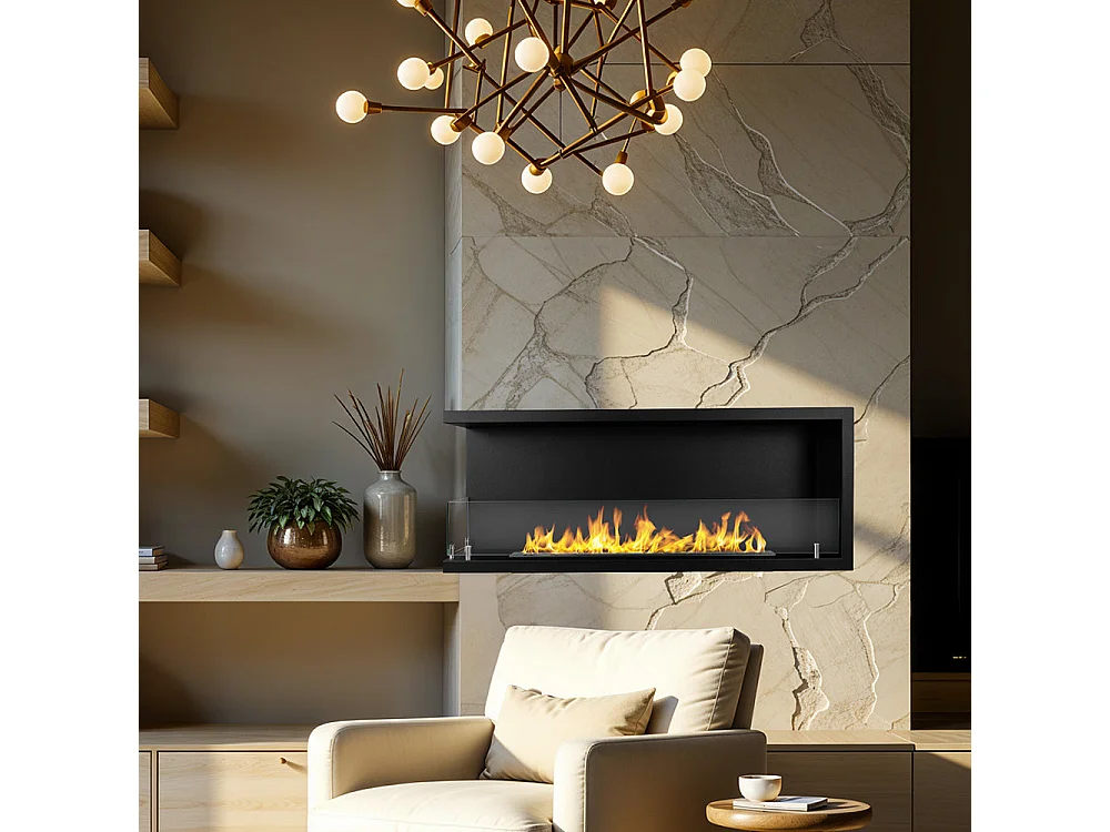 Cheminée bioéthanol encastrable d'angle biocheminée 120x45 SUTRI 120 SX