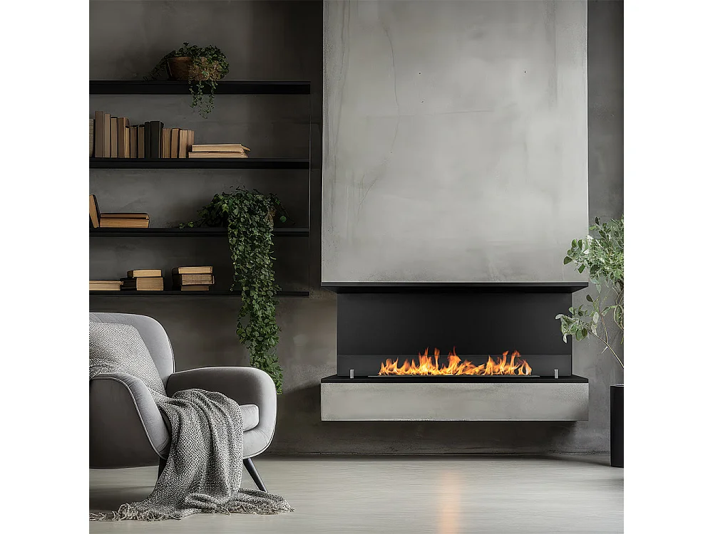 Cheminée bioéthanol encastrable Biocheminée trois faces avec 3 côtés ouverts 120x50 TREVI 120
