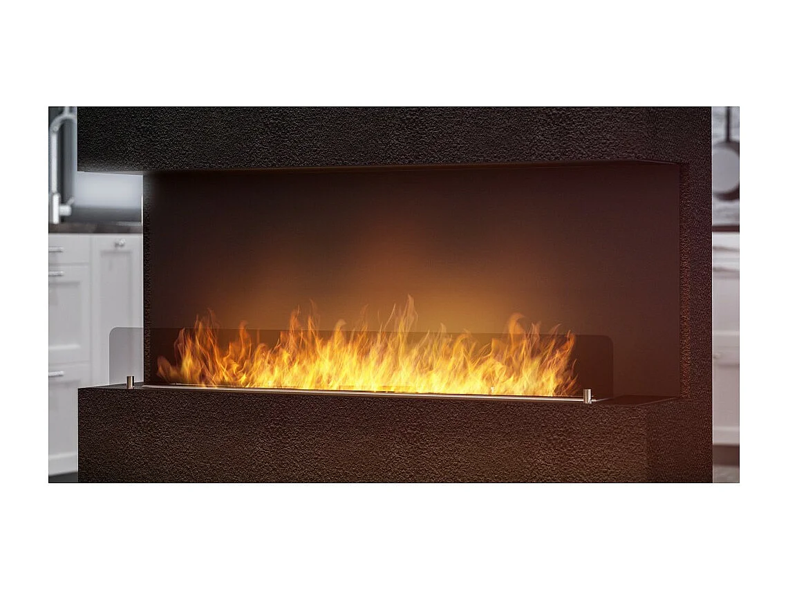 Cheminée Bioéthanol Encastrable Design C1200 V.1 avec Vitre Ouverte sur 3 Côtés Brûleur 3 Litres