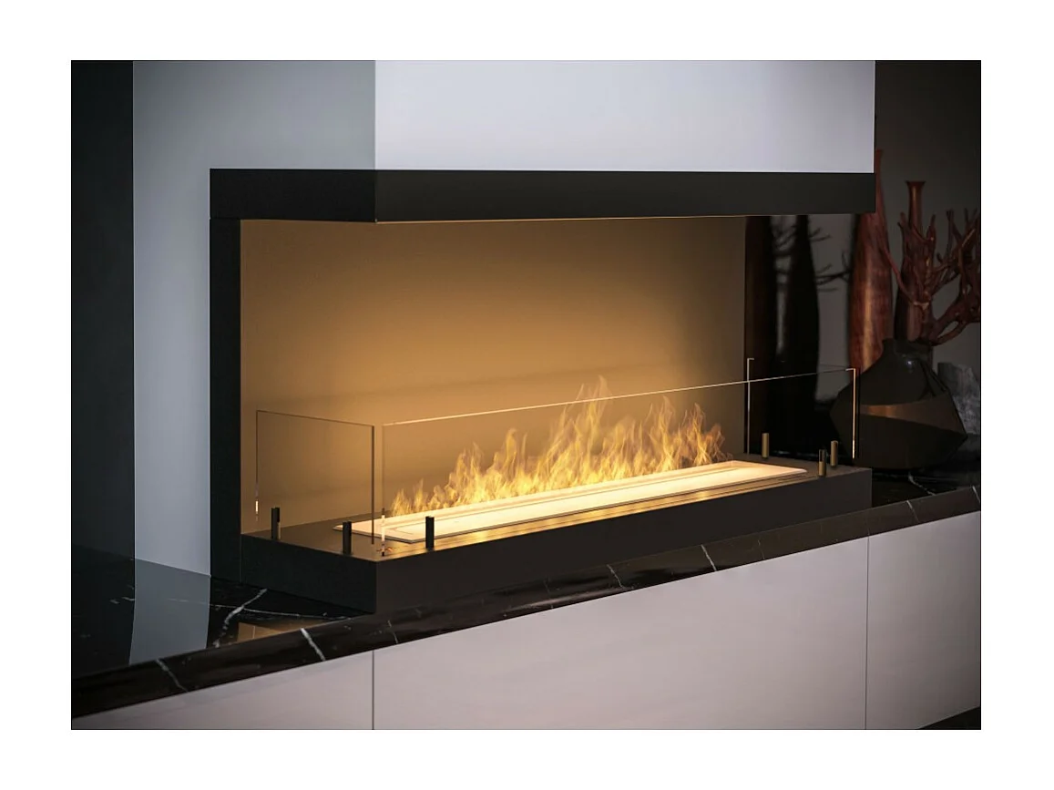 Cheminée au bioéthanol encastrable design C1000 V.3 avec vitre ouverte sur 3 côtés et brûleur de 2 litres