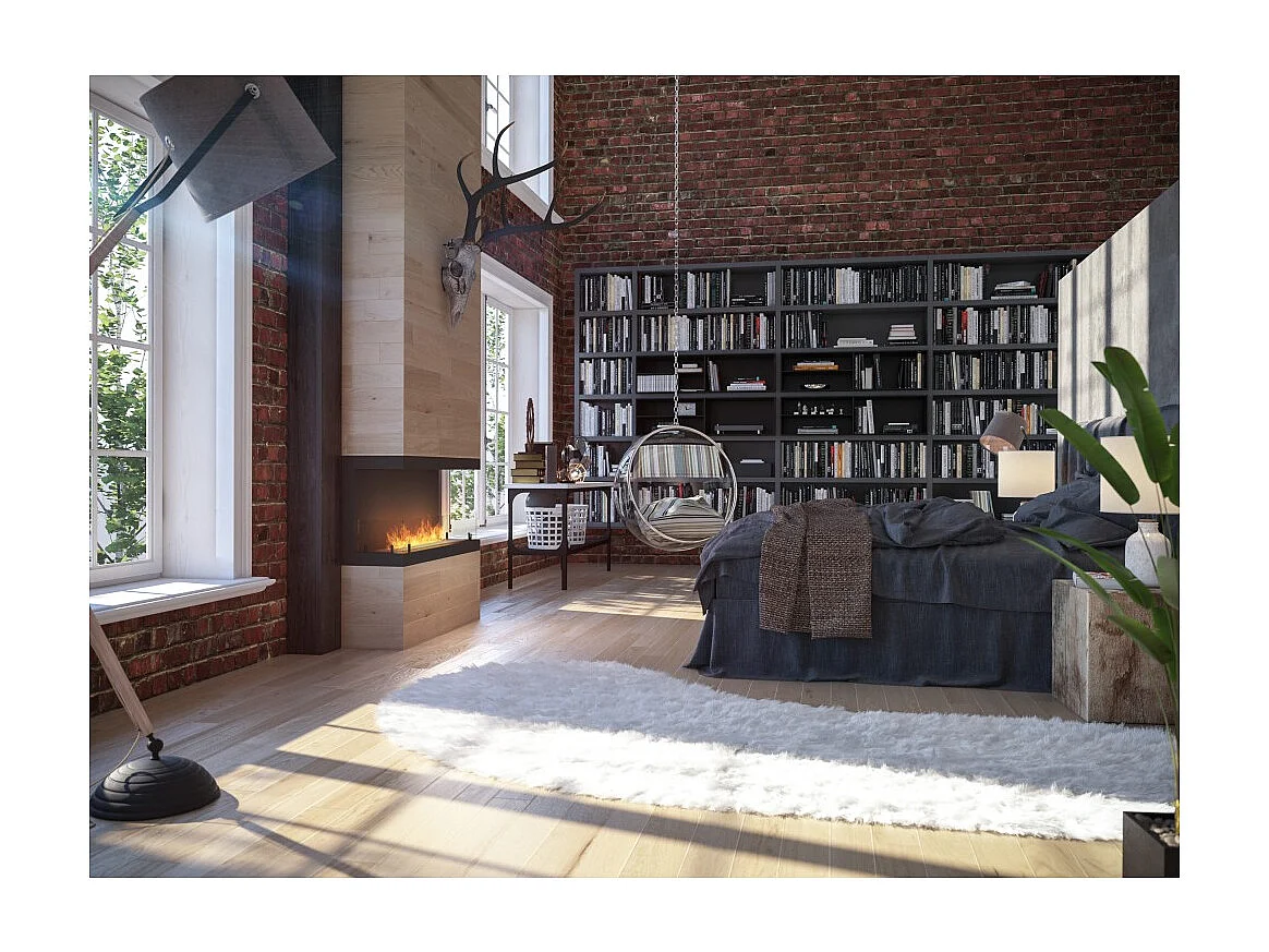 Cheminée au bioéthanol encastrable design C1000 V.3 avec vitre ouverte sur 3 côtés et brûleur de 2 litres