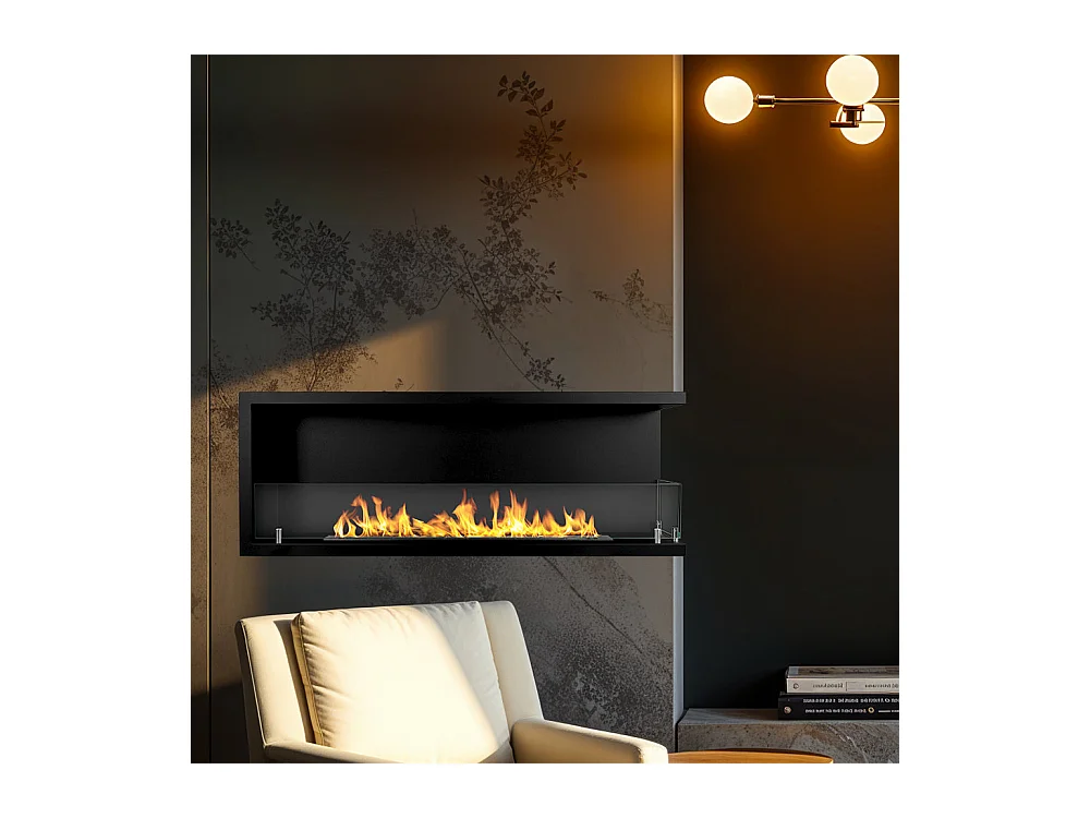 Cheminée bioéthanol encastrable d'angle biocheminée 120x45 SUTRI 120 DX