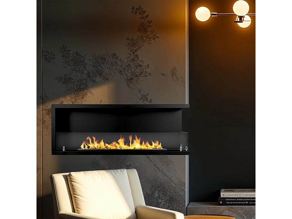 Cheminée bioéthanol encastrable d'angle biocheminée 120x45 SUTRI 120 DX