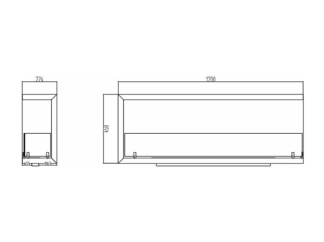 Cheminée bioéthanol encastrable d'angle biocheminée 120x45 SUTRI 120 DX