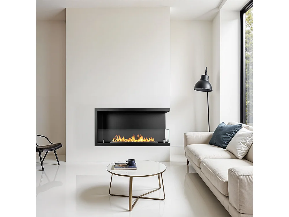 Eingebauter Bioethanol-Eckkamin 90x45 SUTRI 90 DX