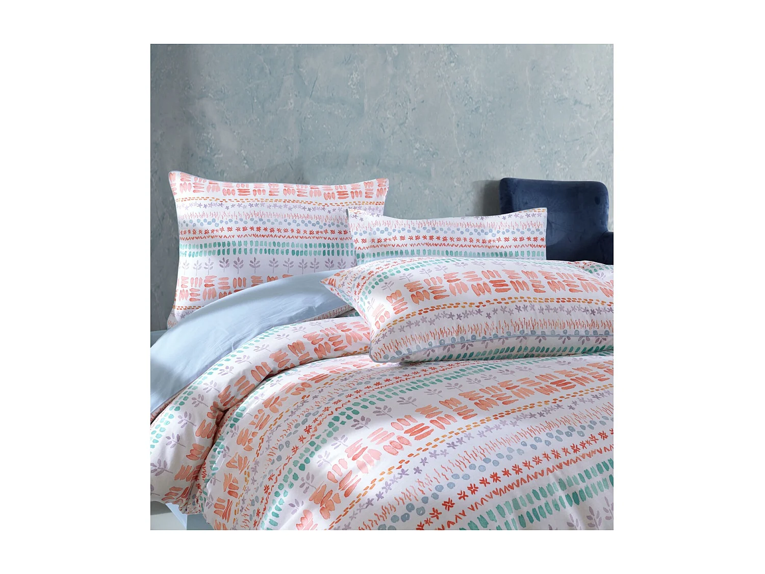 Housse de couette + taie(s) oreiller "Elisa" 100% coton imprimé.