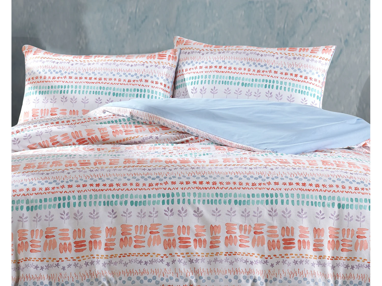 Housse de couette + taie(s) oreiller "Elisa" 100% coton imprimé.