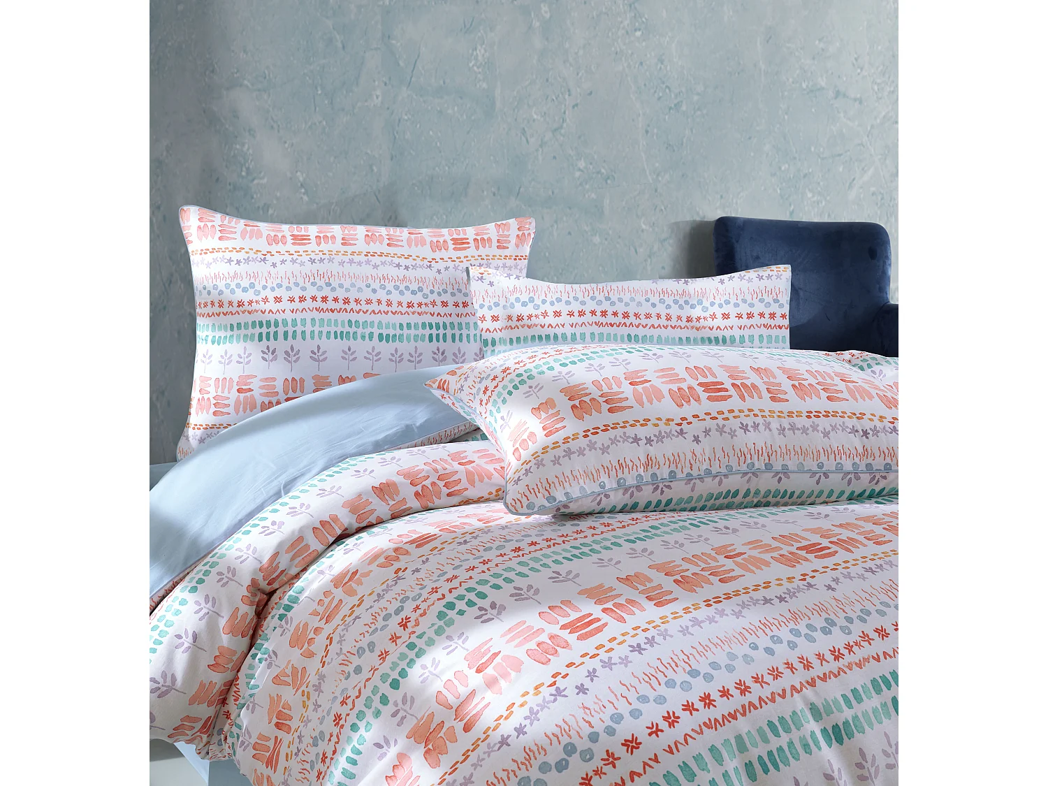 Housse de couette + taie(s) oreiller "Elisa" 100% coton imprimé.