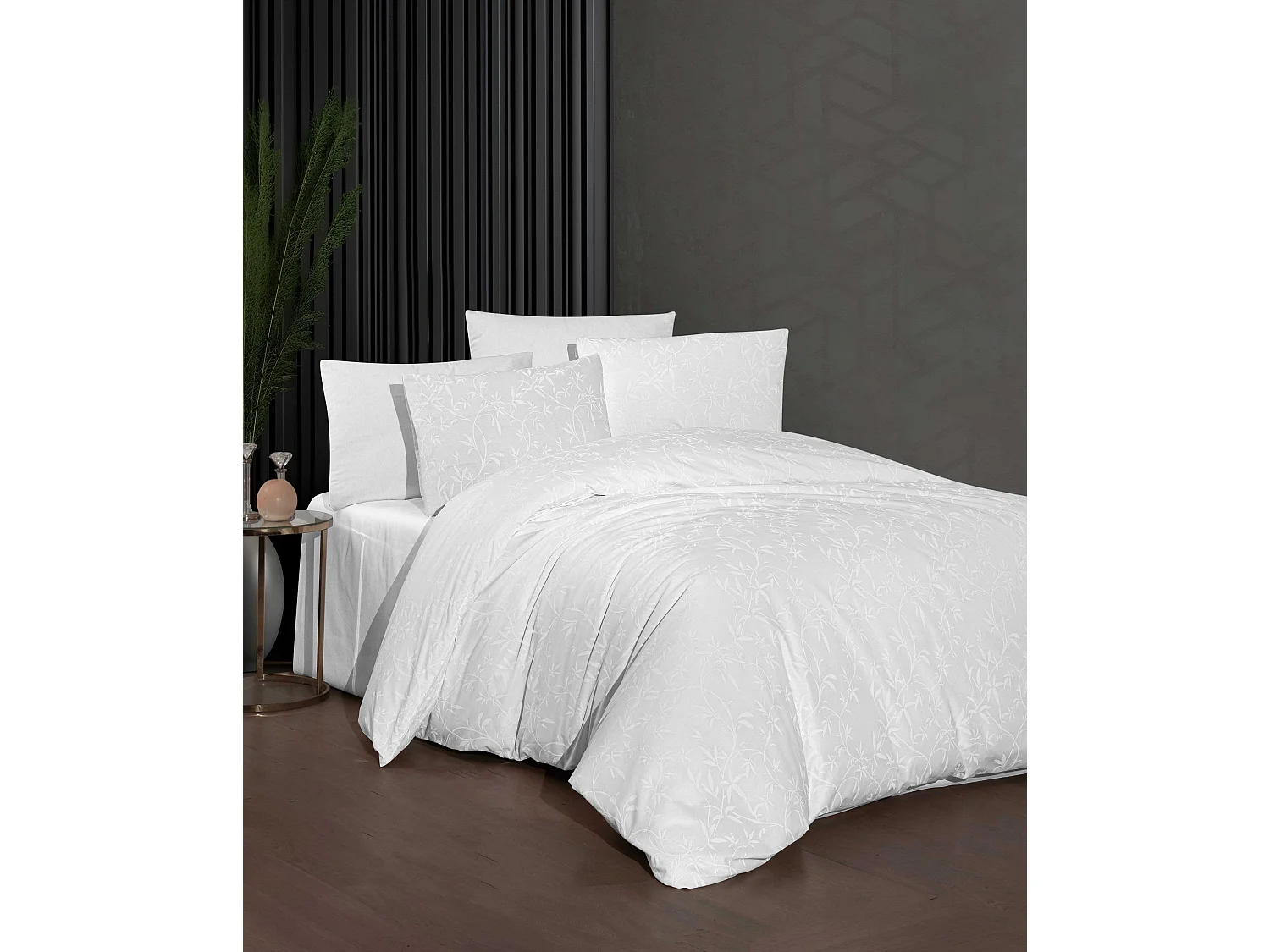 Housse de couette + taie(s) oreiller "Dante blanc" 100% coton imprimé.