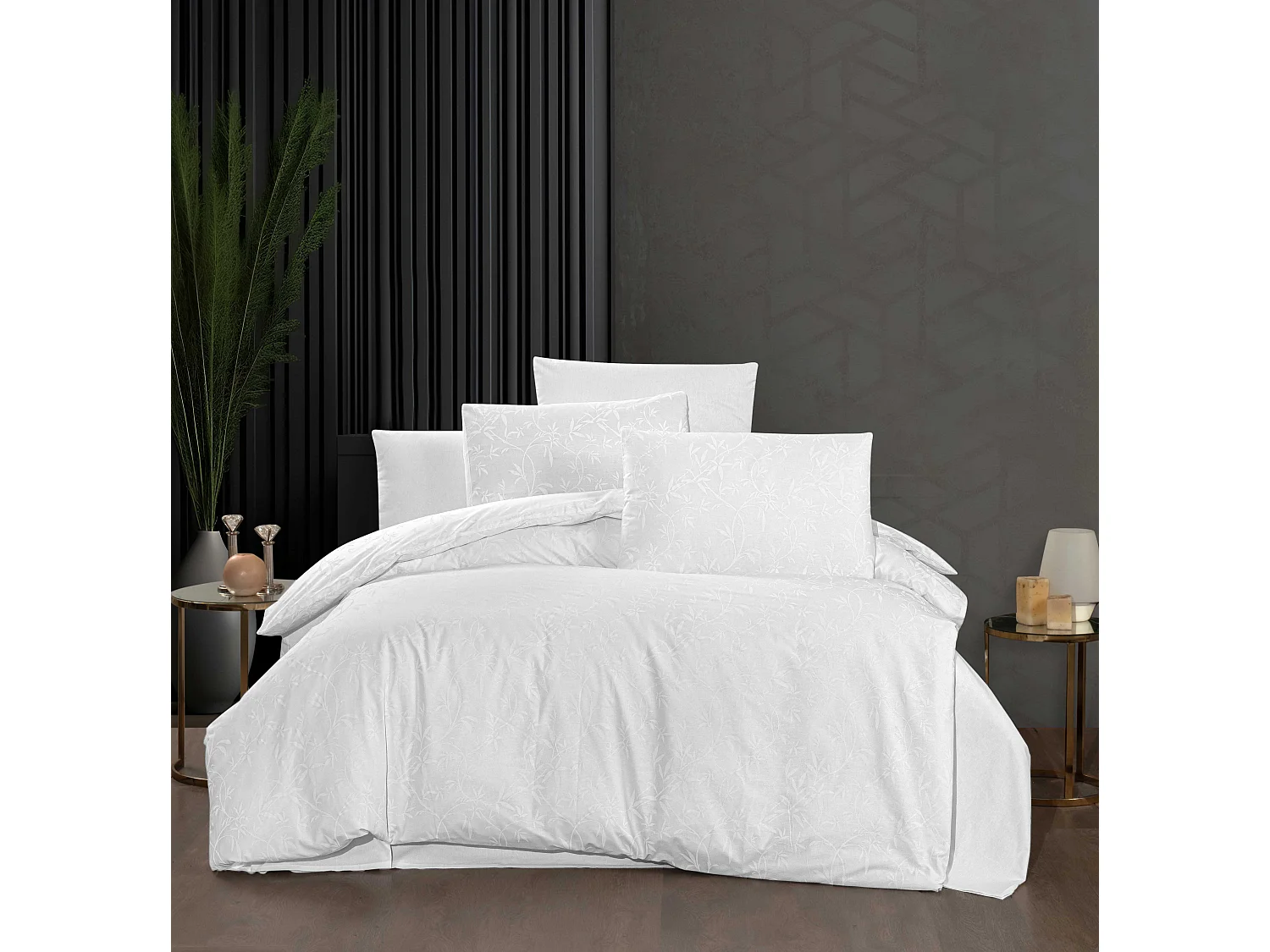 Housse de couette + taie(s) oreiller "Dante blanc" 100% coton imprimé.