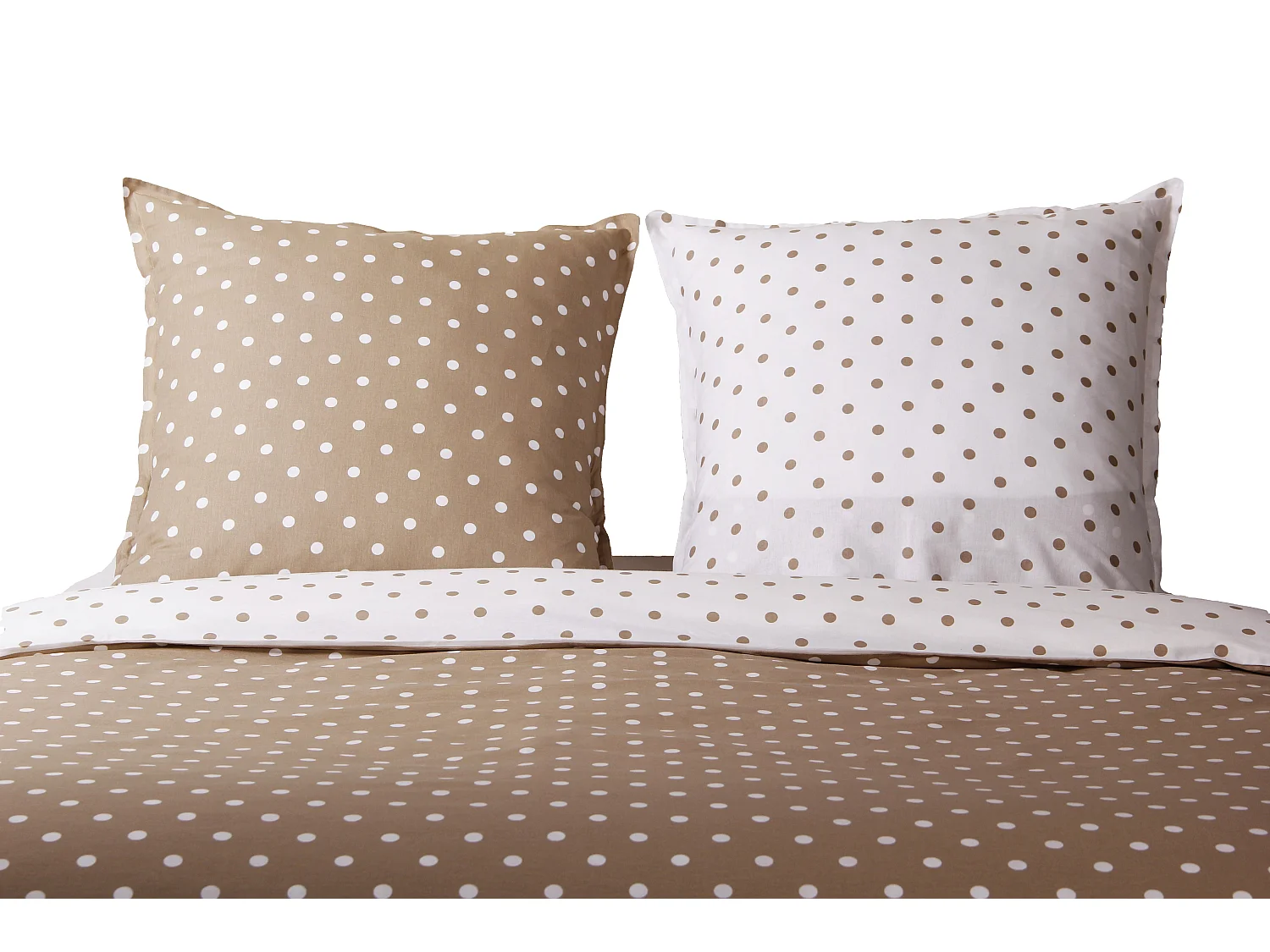 Housse de couette + taie(s) oreiller "Pois cappuccino" 100% coton imprimé.