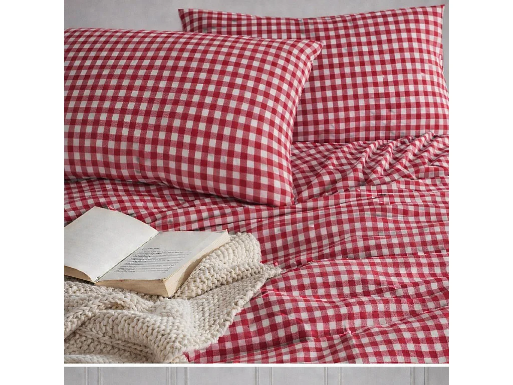 Housse de couette + taie(s) oreiller "Vichy rose" 100% coton imprimé.