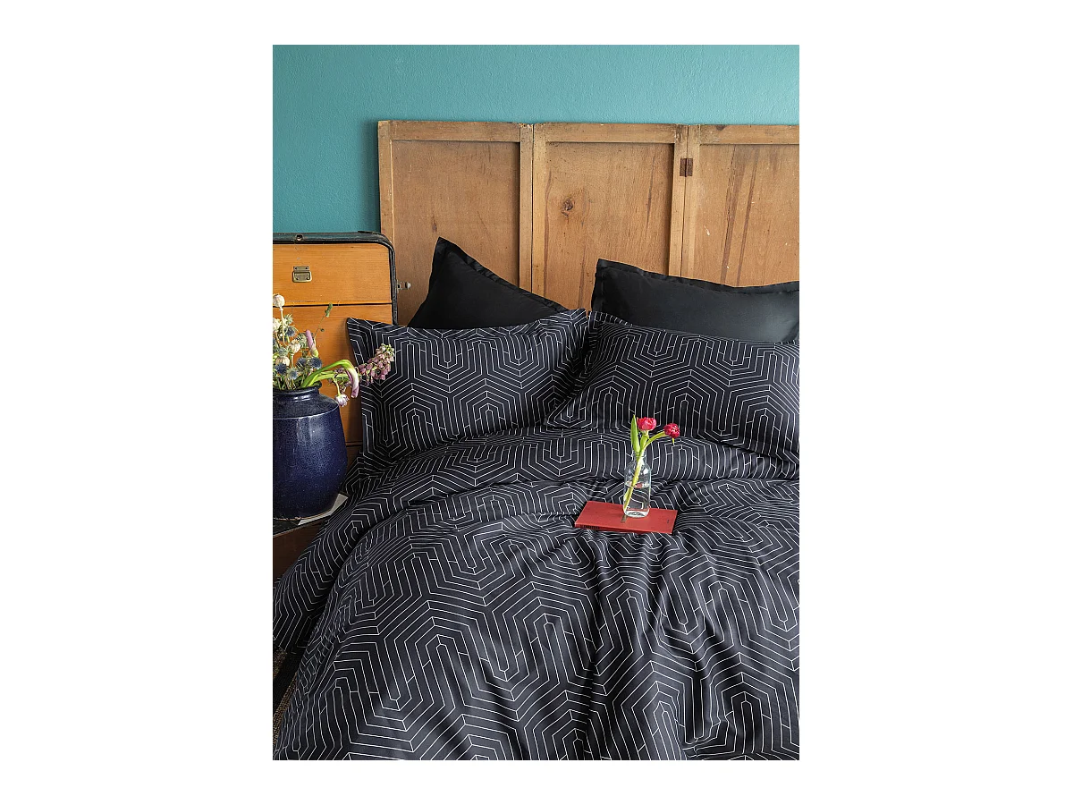 Housse de couette + taie(s) oreiller satin de coton "Strada black"
