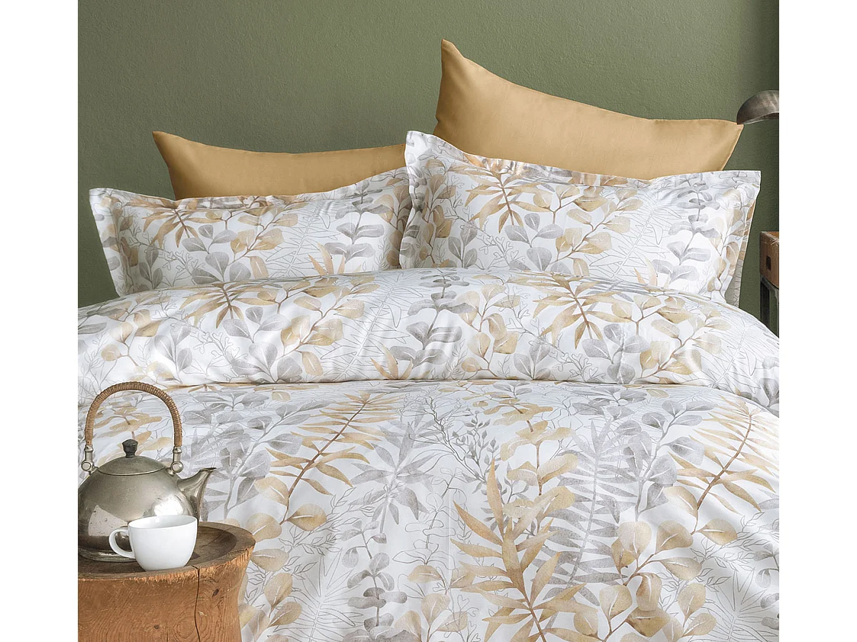 Housse de couette + taie(s) oreiller satin de coton "Occale beige"