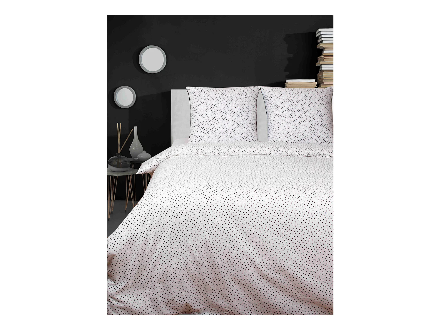 Housse de couette + taie(s) oreiller "Points" 100% coton imprimé.