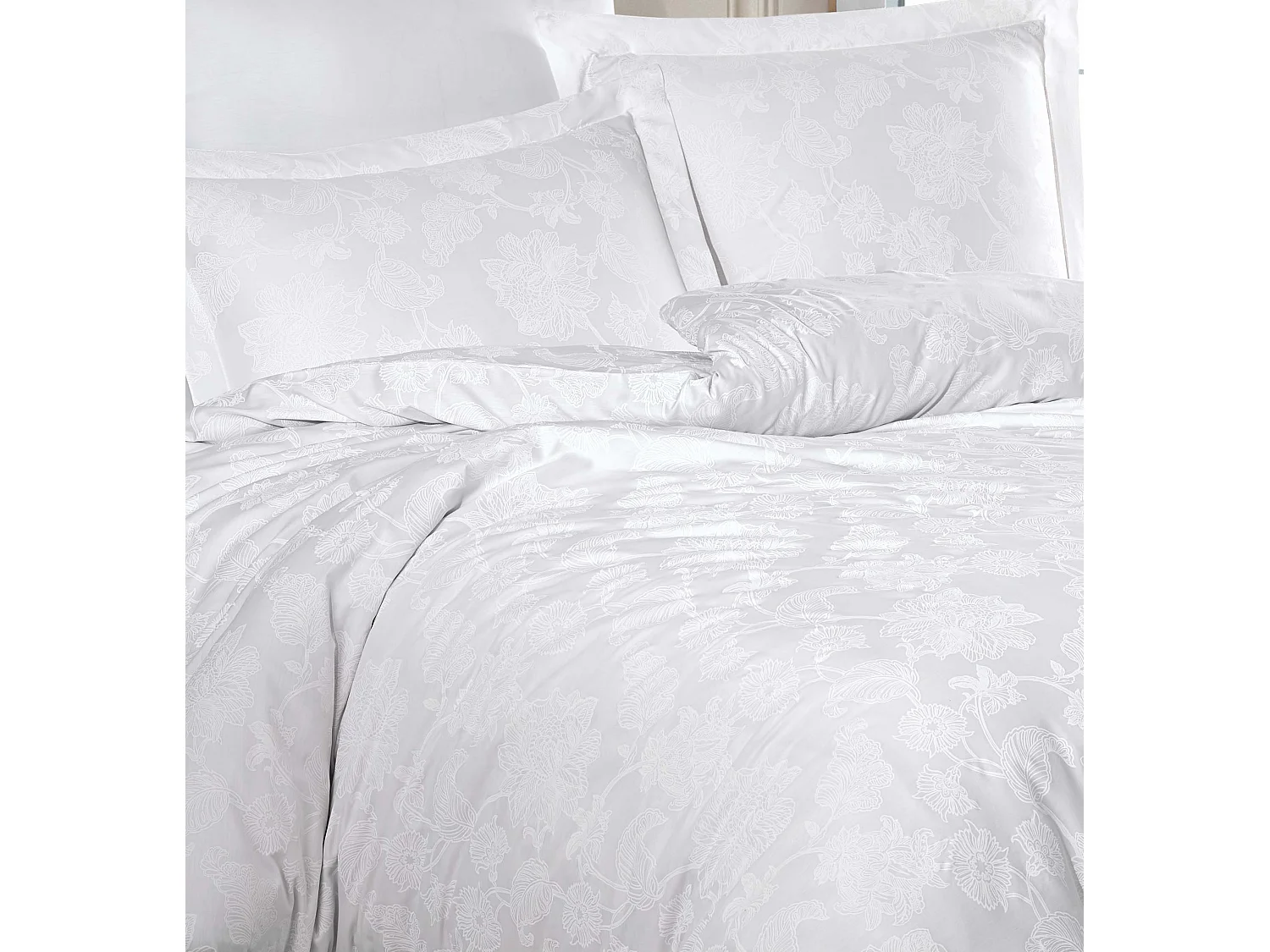 Housse de couette + taie(s) oreiller satin de coton "Sofia blanc"