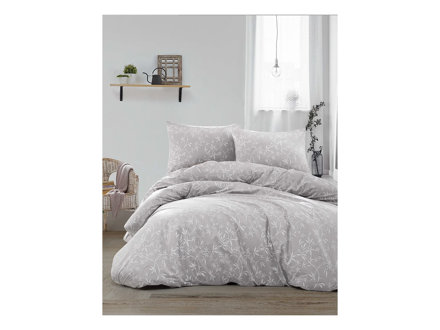 Housse de couette + taie(s) oreiller "Dante gris" 100% coton imprimé.