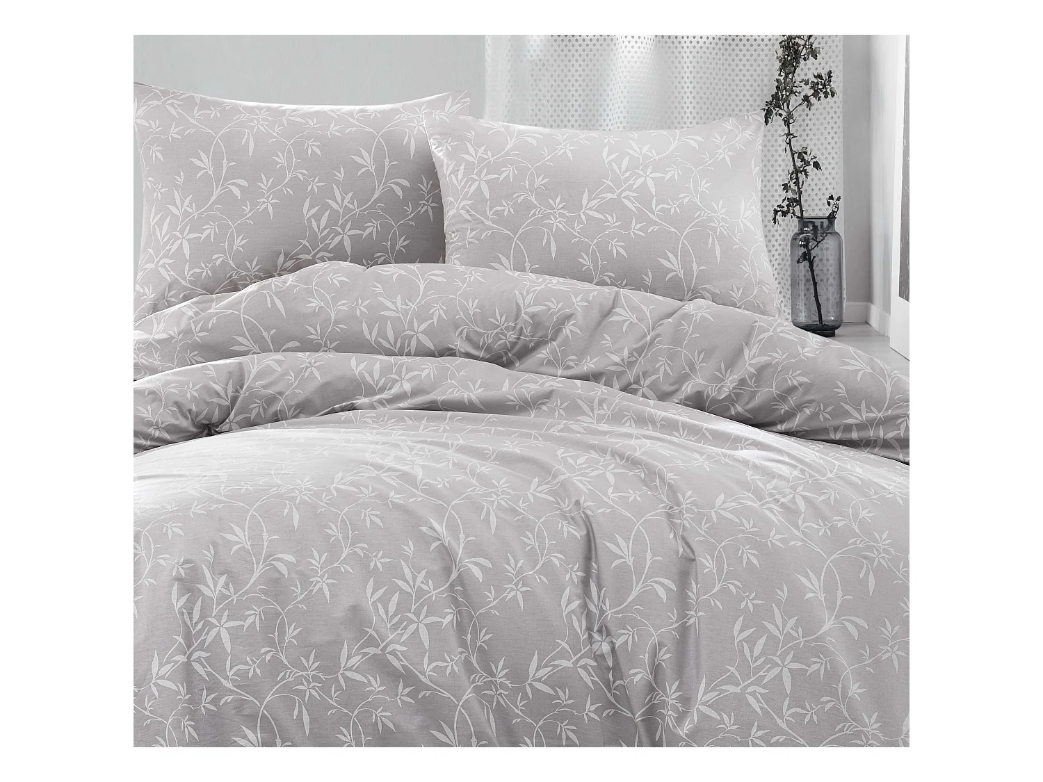 Housse de couette + taie(s) oreiller "Dante gris" 100% coton imprimé.