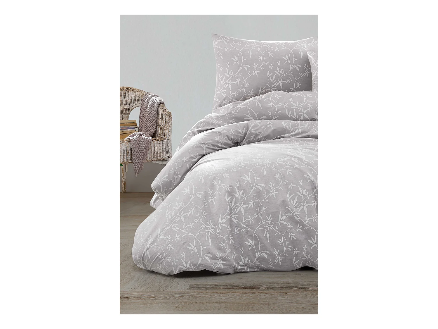 Housse de couette + taie(s) oreiller "Dante gris" 100% coton imprimé.