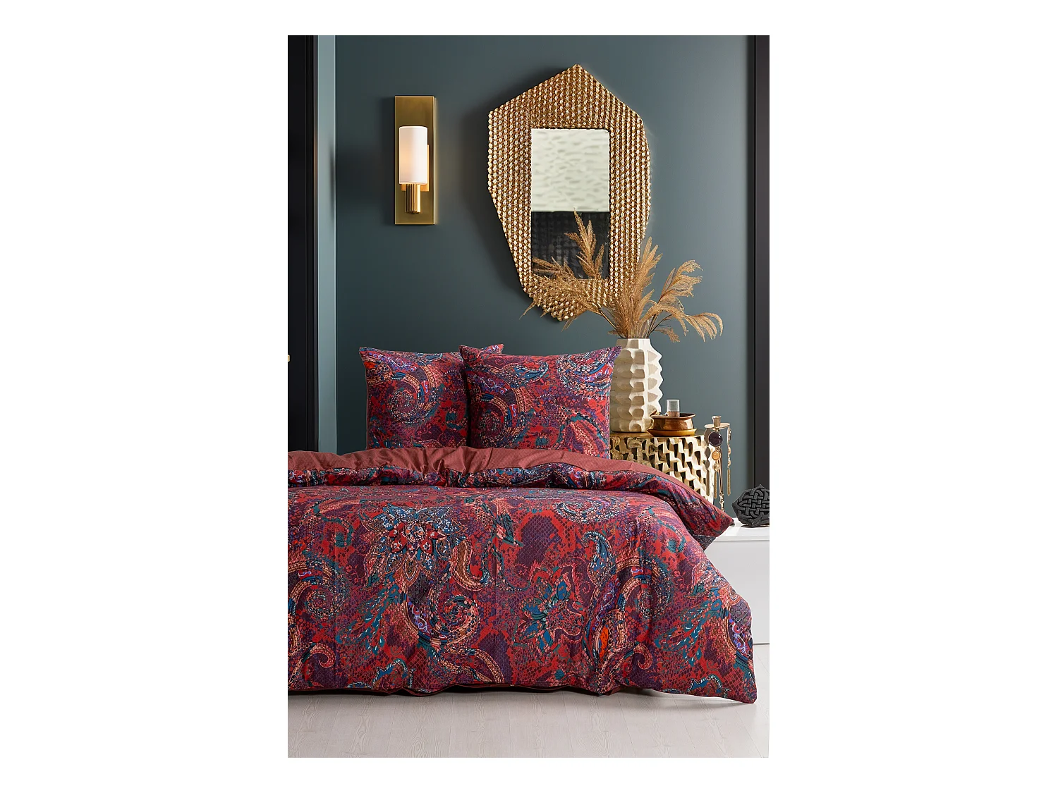 Housse de couette + taie(s) oreiller "Harmoney" 100% coton imprimé.