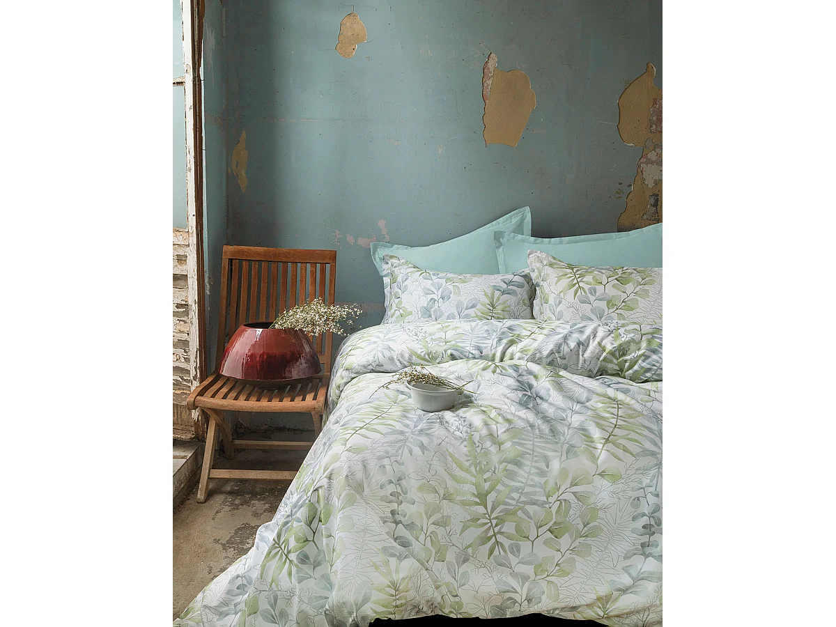 Housse de couette + taie(s) oreiller satin de coton "Occale green"
