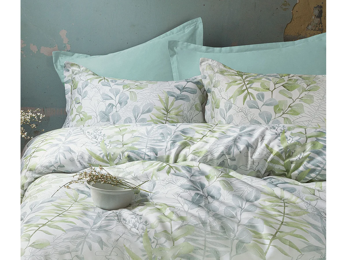 Housse de couette + taie(s) oreiller satin de coton "Occale green"