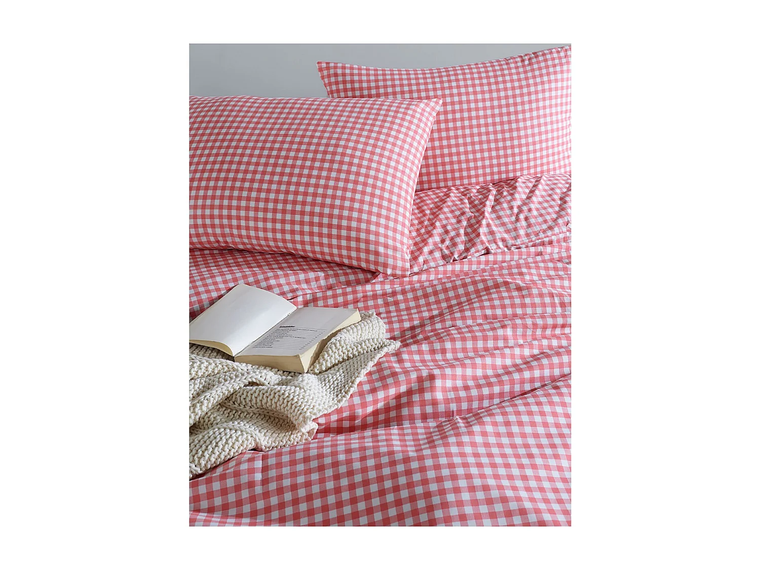 Housse de couette + taie(s) oreiller "Vichy rose" 100% coton imprimé.