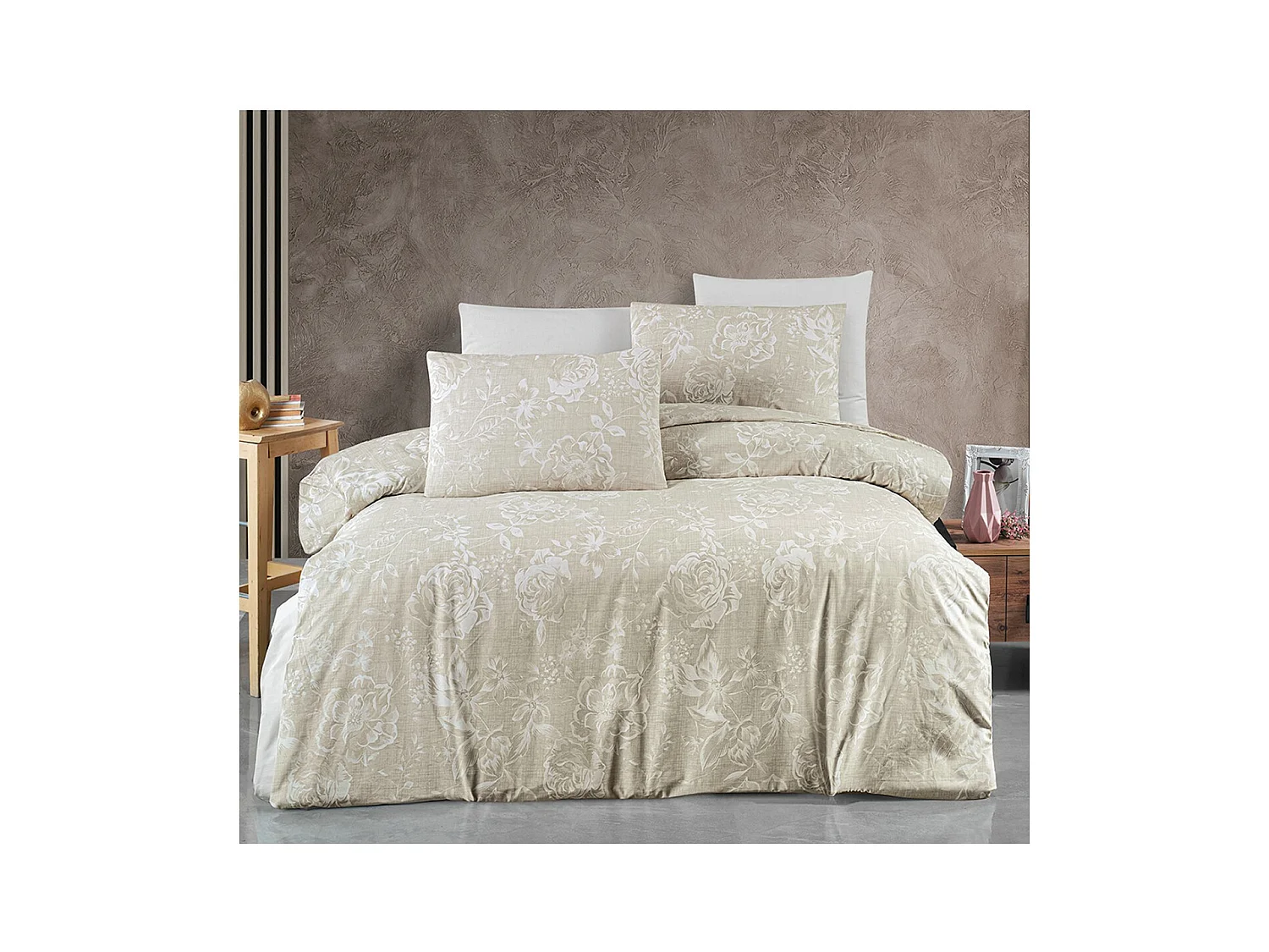 Housse de couette + taie(s) oreiller "Raisa" 100% coton imprimé.