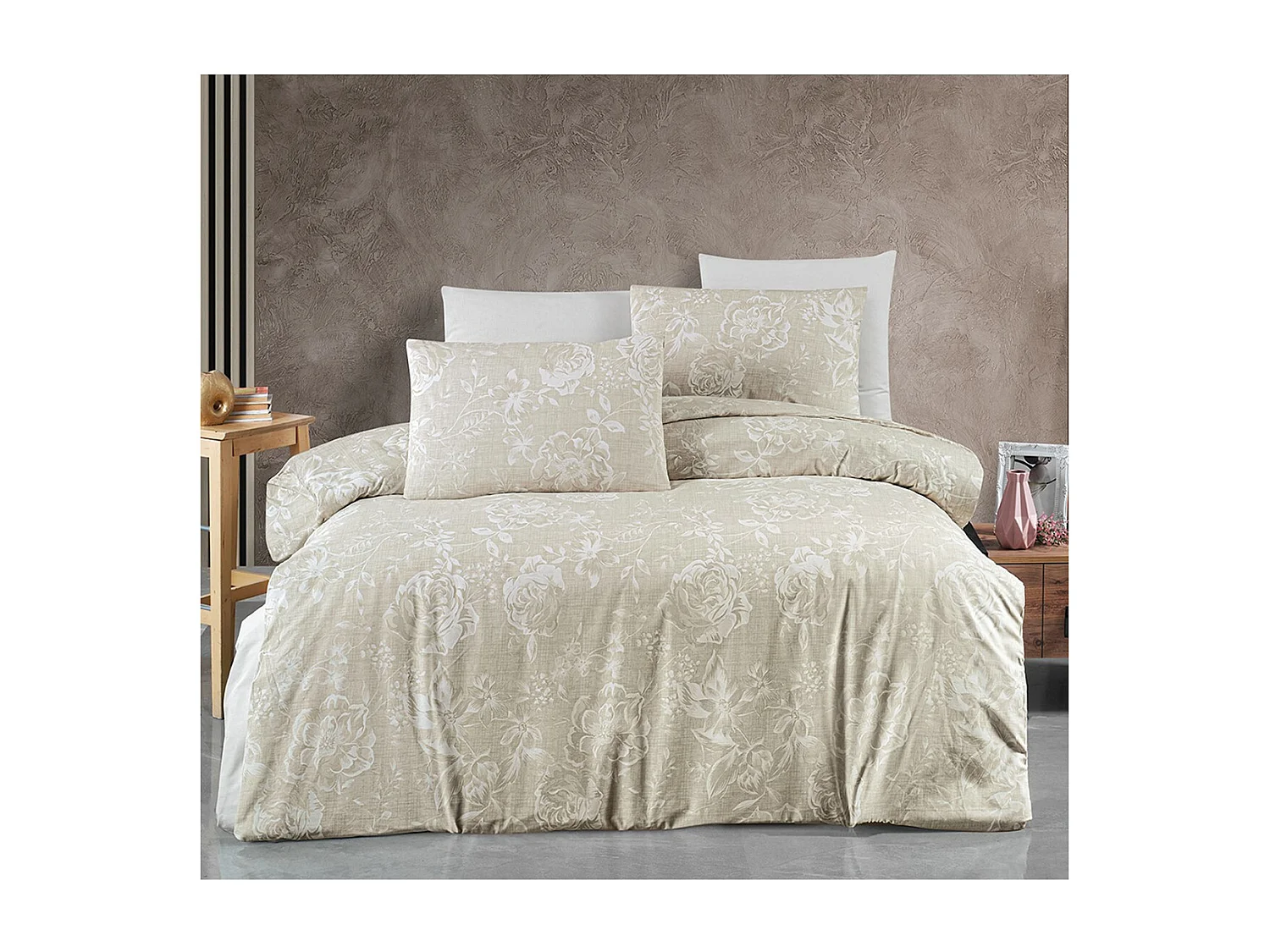 Housse de couette + taie(s) oreiller "Raisa" 100% coton imprimé.