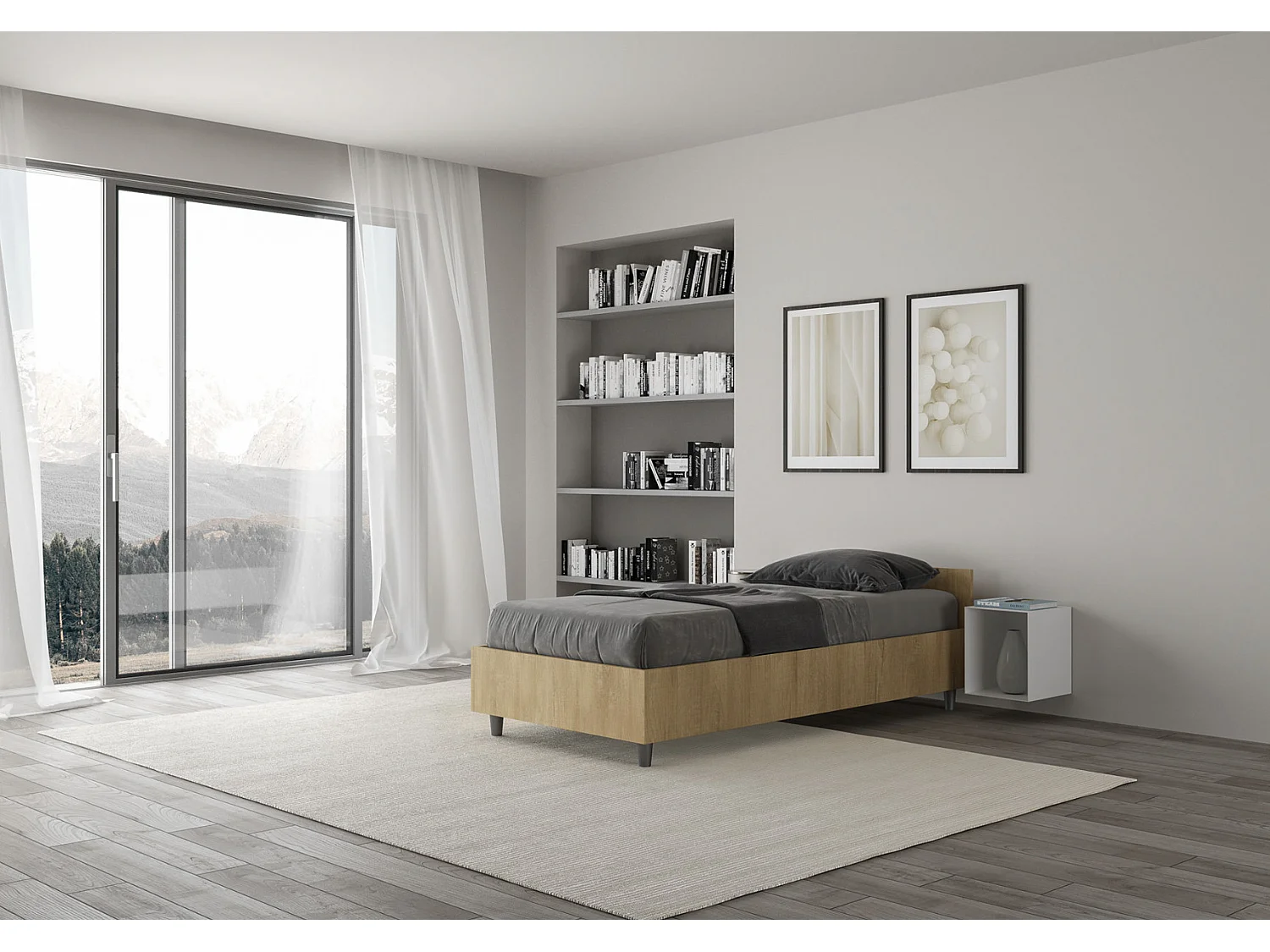 Cadre de lit en bois Borra-Couleur Marron clair-80x200