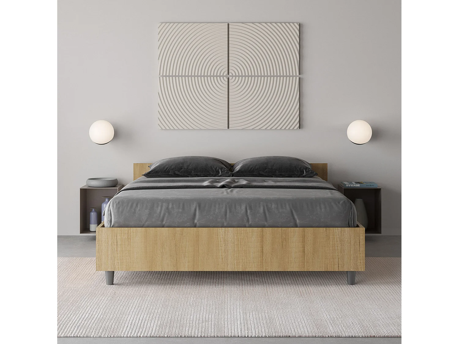 Lit double sans sommier 140x200 chêne nature Nuamo