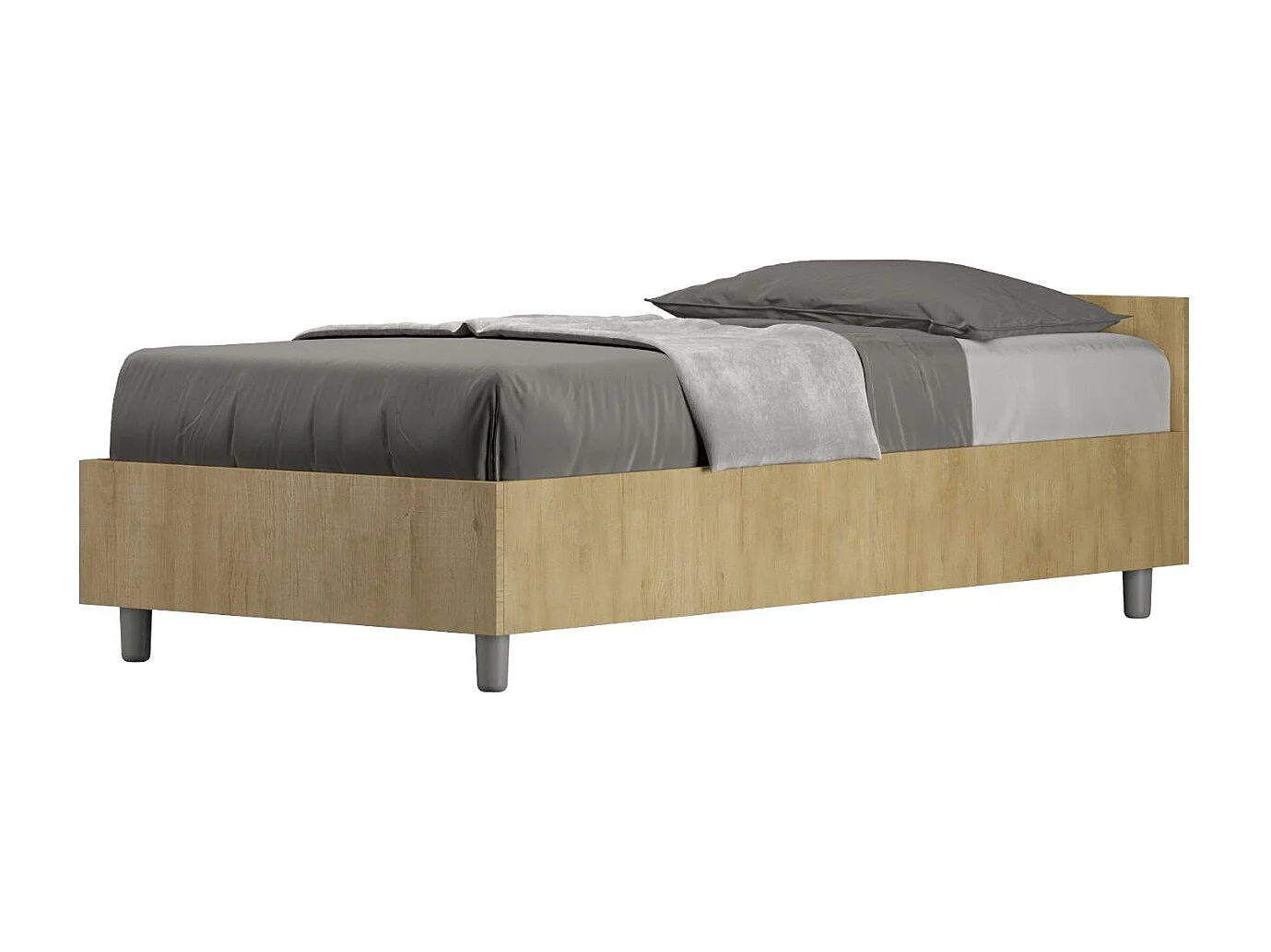 Cadre de lit en bois Borra-Couleur Marron clair-80x200-Version avec sommier