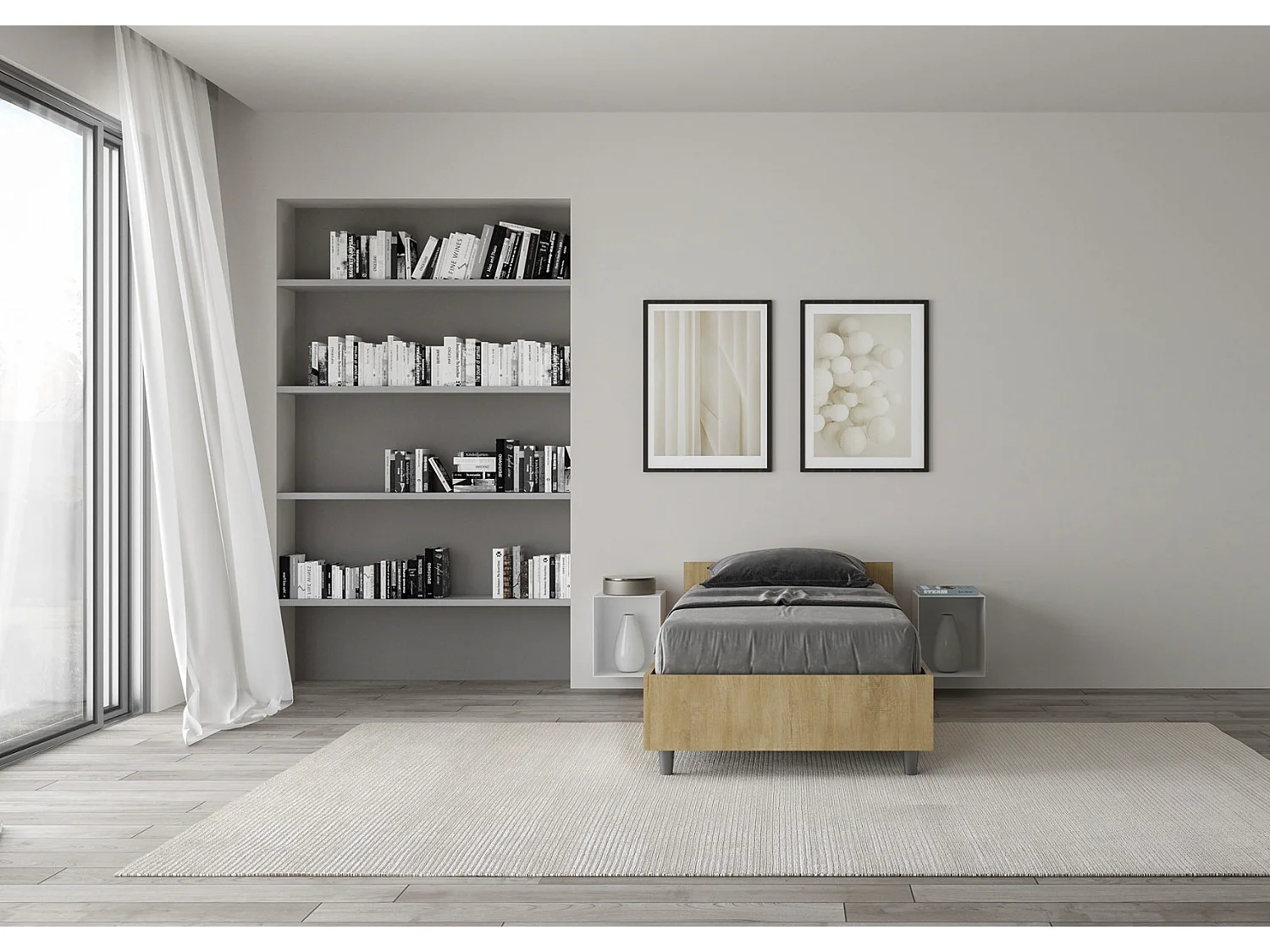 Cadre de lit en bois Borra-Couleur Marron clair-80x200-Version avec sommier