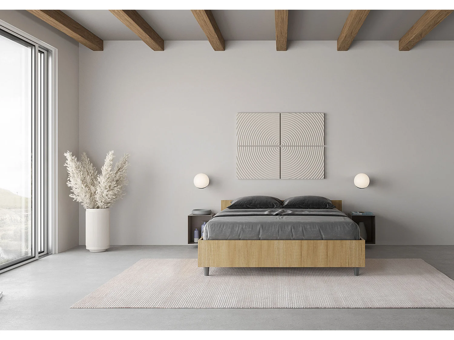 Bed 140x200 met lattenbodem natuur eiken Nuamo