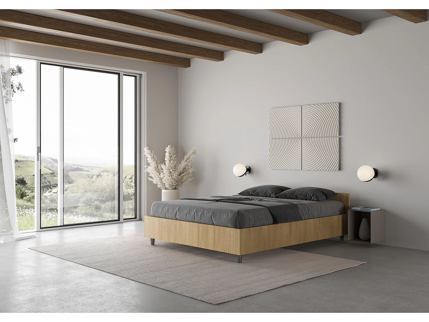 Bed 140x200 met lattenbodem natuur eiken Nuamo