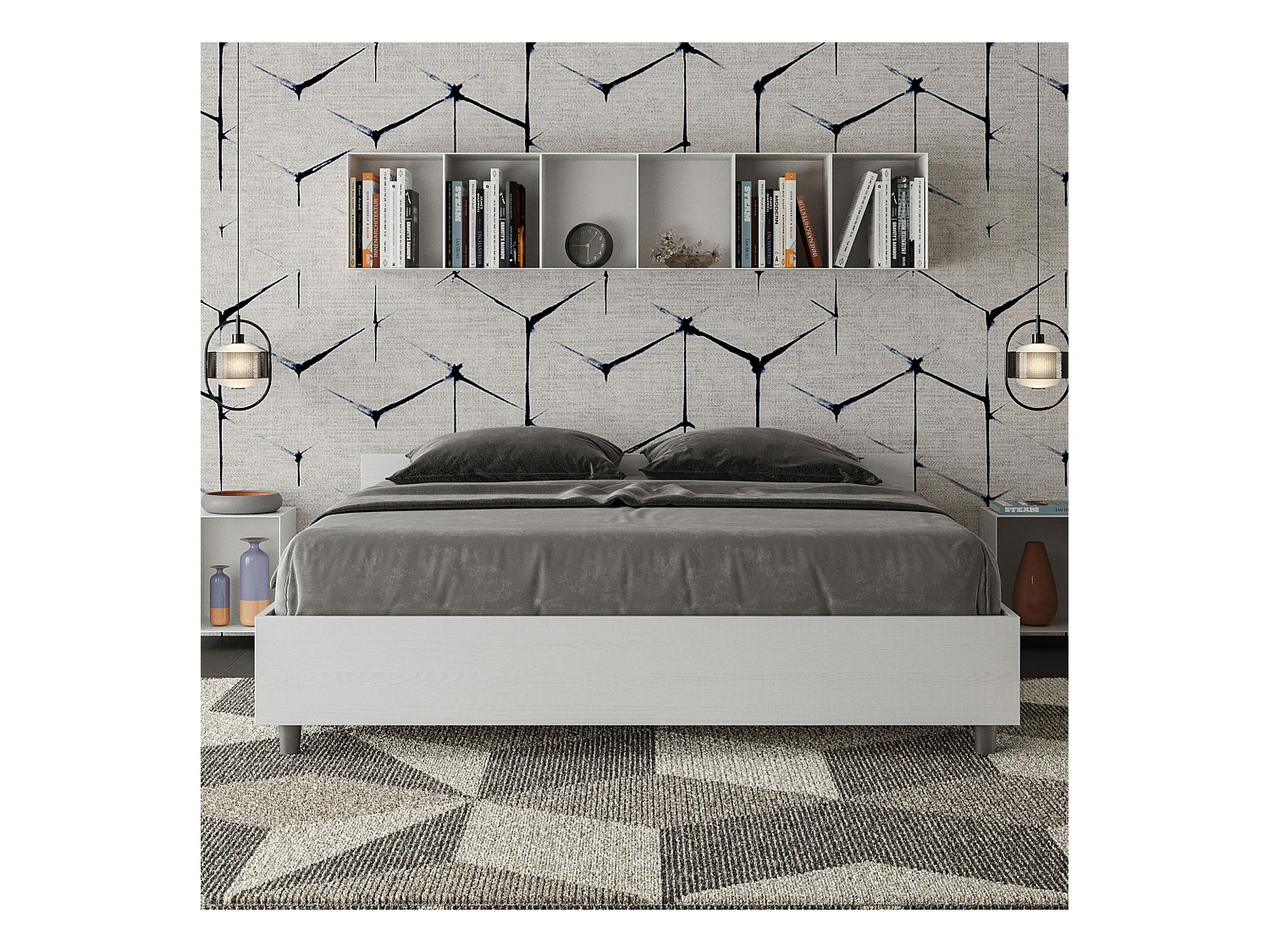 Lit avec sommier 160x200 frêne blanc Nuamo