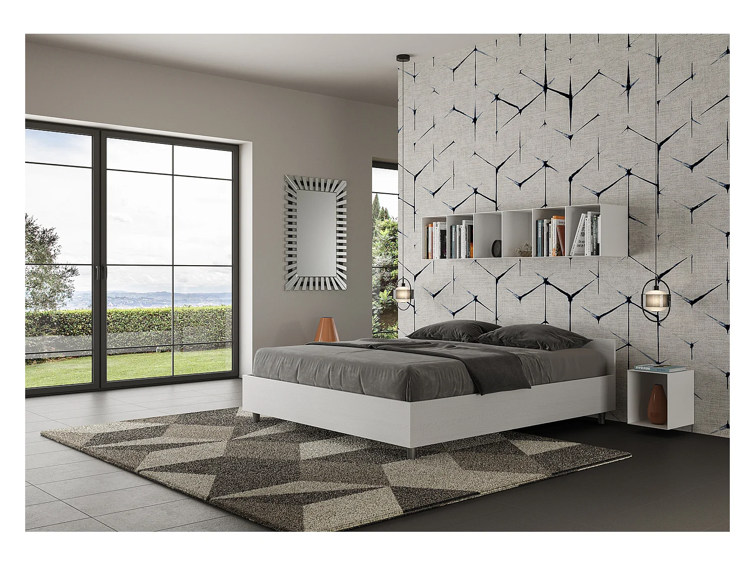 Lit avec sommier 160x200 frêne blanc Nuamo